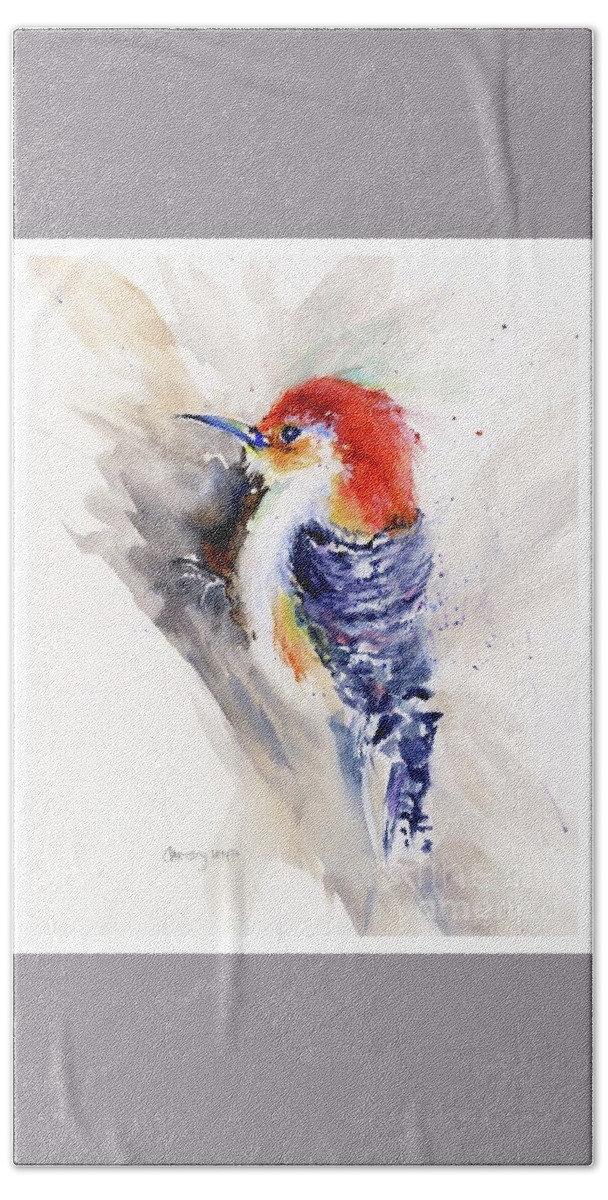 Bird Bath Towel featuring the painting Red-bellied Woodpecker by Christy Lemp