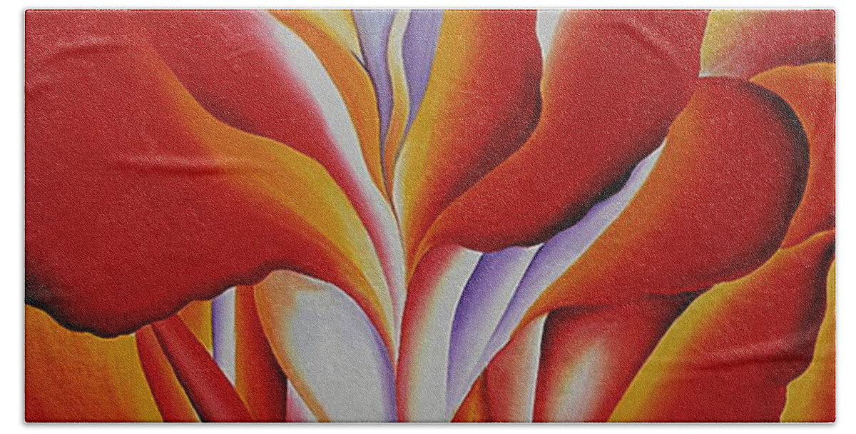 Red Bath Towel featuring the painting Red Canna by Georgia OKeefe