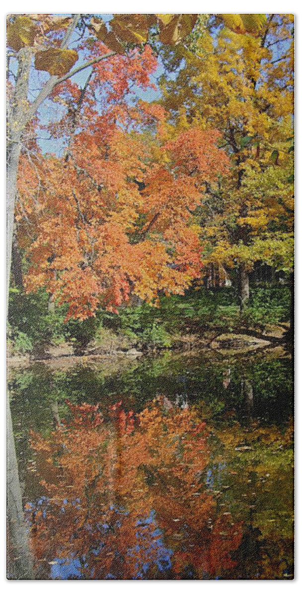 Fall Hand Towel featuring the photograph Red Cedar Banks by Joseph Yarbrough