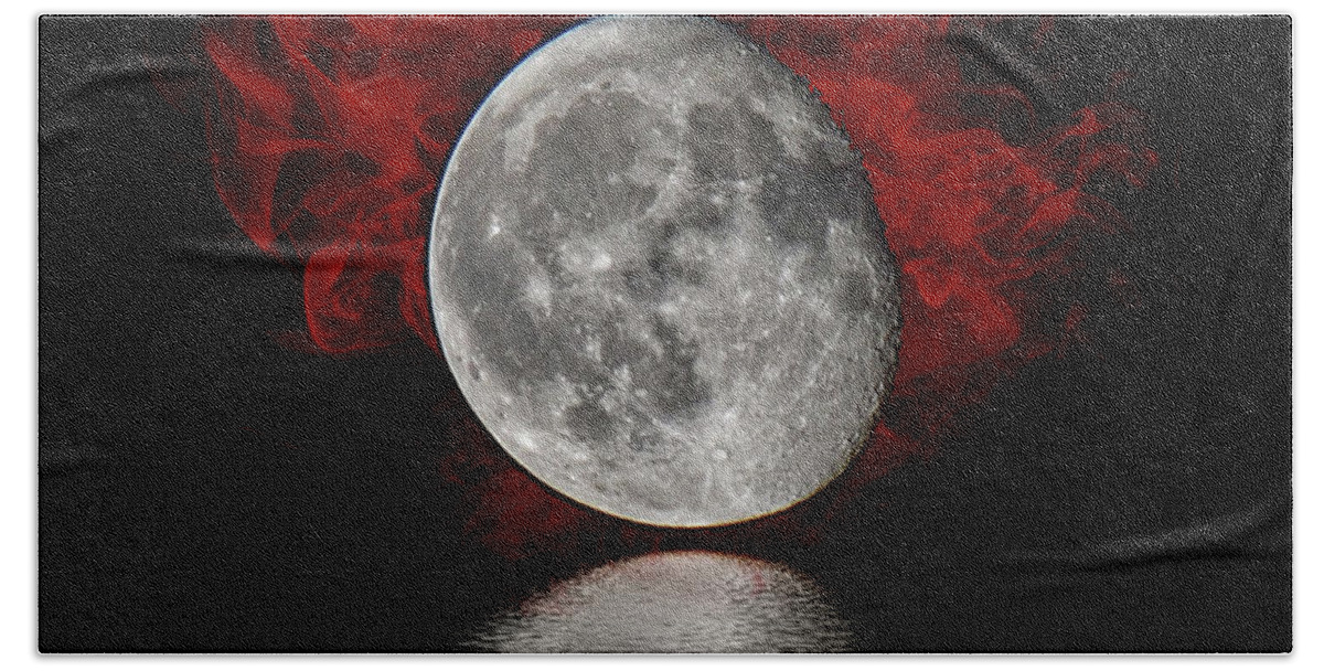  Bath Towel featuring the photograph Red Cloud with Moon over Water by Jeffrey Platt