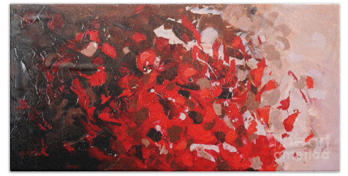 Red Bath Towel featuring the painting Red Coral by Preethi Mathialagan