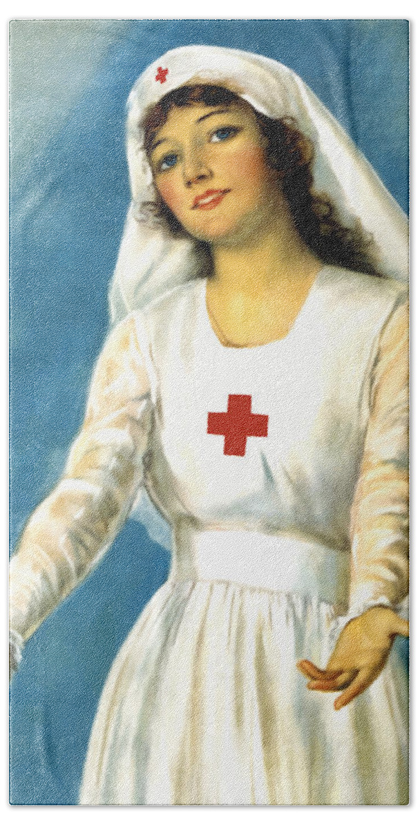 Ww1 Hand Towel featuring the painting Red Cross Nurse - WW1 by War Is Hell Store
