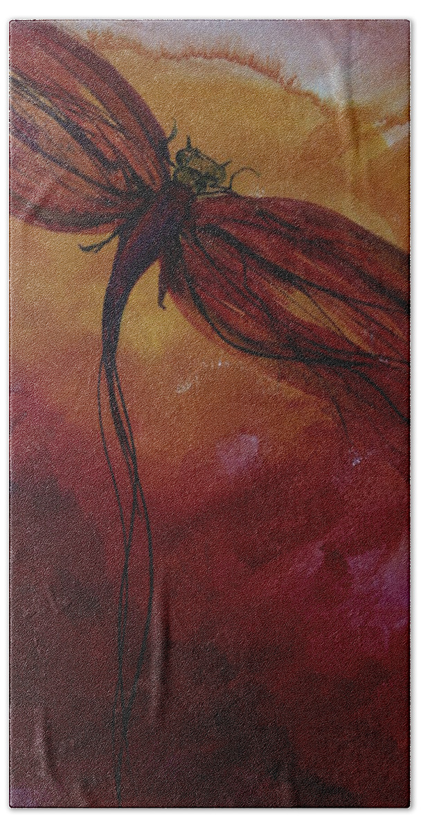 Paint Bath Towel featuring the painting Red Dragonfly by Julie Lueders 