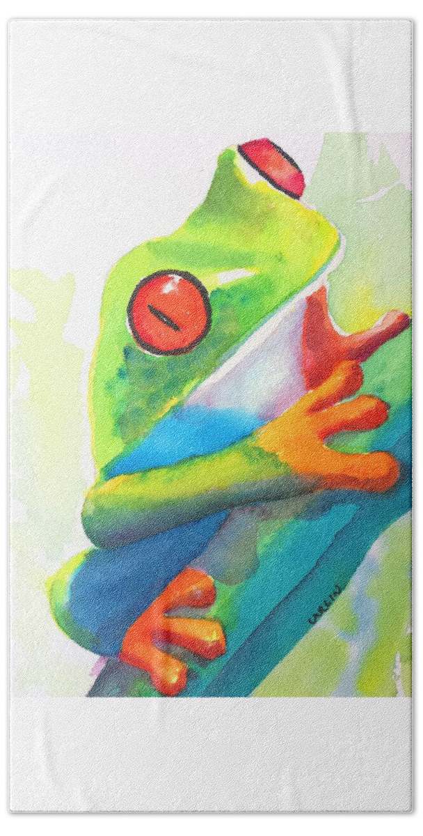 Frog Hand Towel featuring the painting Red Eyed Tree Frog - Costa Rica by Carlin Blahnik CarlinArtWatercolor