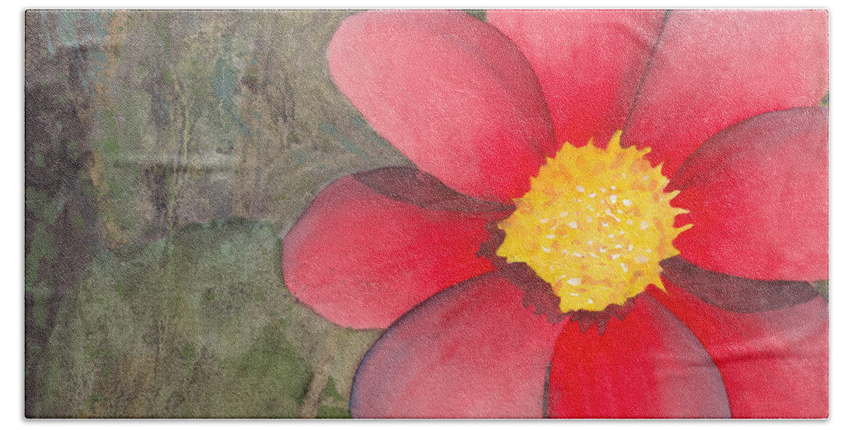 Watercolor Bath Towel featuring the painting Red Flower by Ken Powers