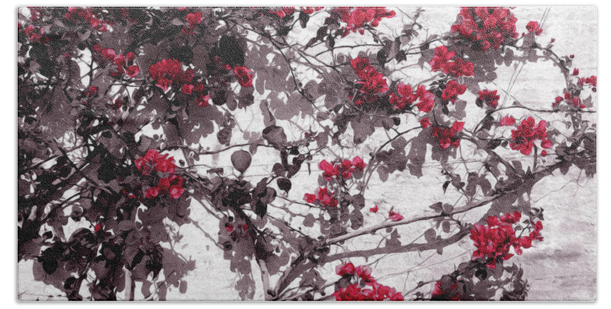 Red Flower Bath Towel featuring the painting Red Flowers on White Walls by AM FineArtPrints
