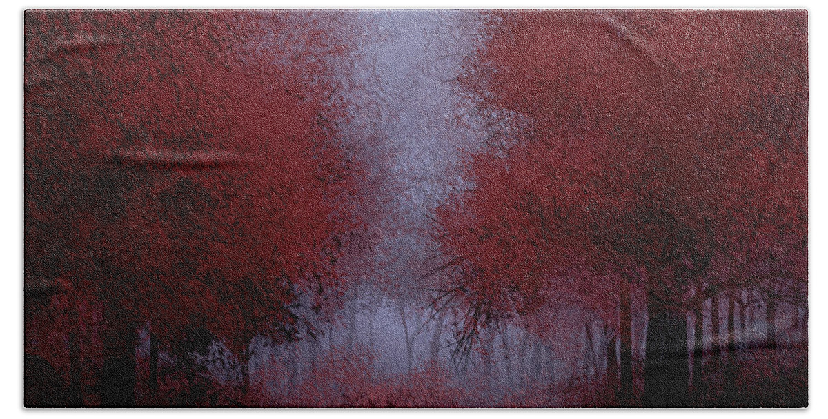 Forest Bath Towel featuring the painting Red Forest by Bekim M