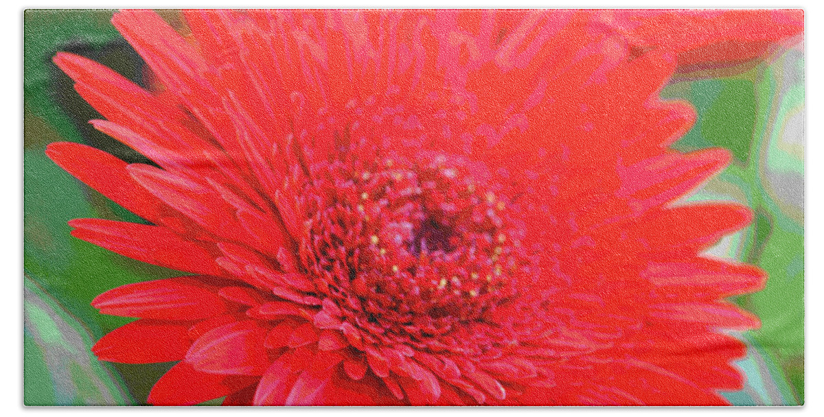 Photograph Bath Towel featuring the photograph Red Gerbera Posterized by Suzanne Gaff
