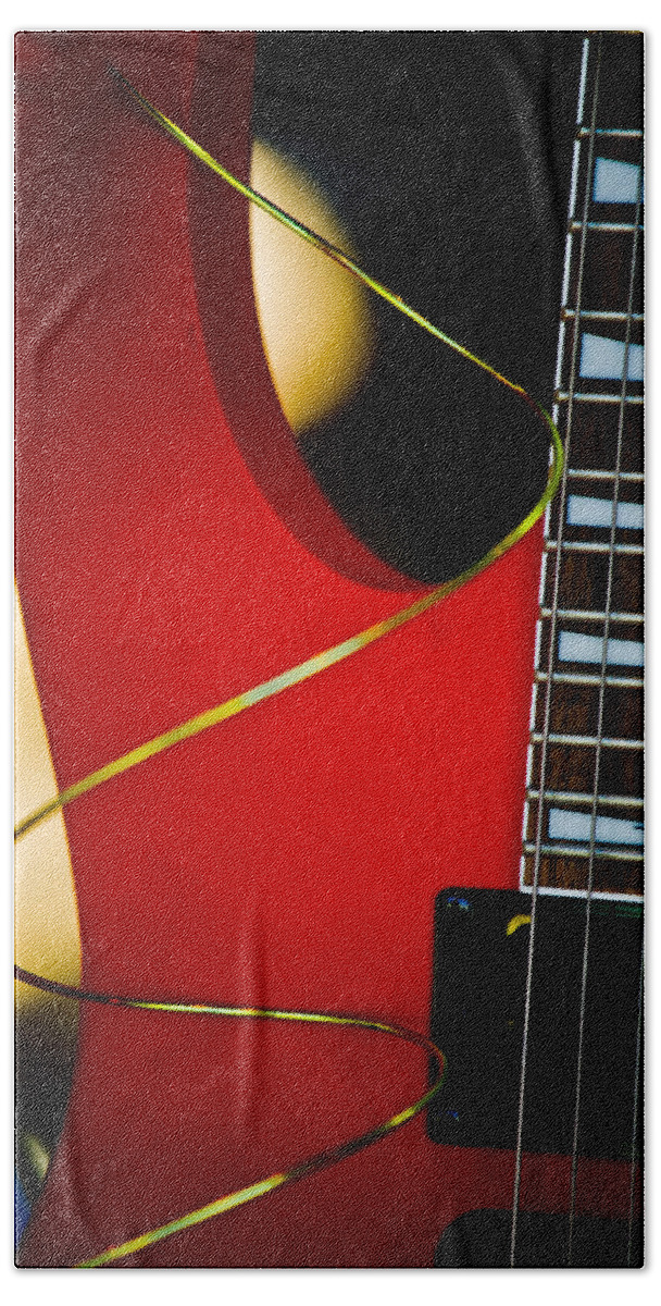 Hakon Soreide Hand Towel featuring the photograph Red Guitar by Hakon Soreide