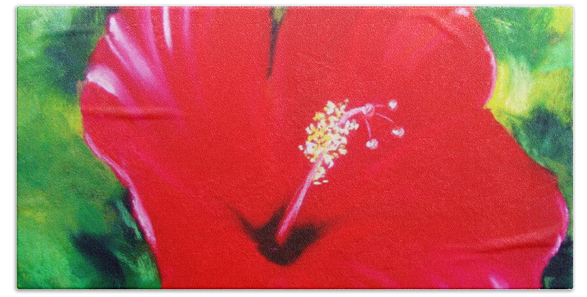 Bright Flower Hand Towel featuring the painting Red Hibiscus by Melinda Etzold