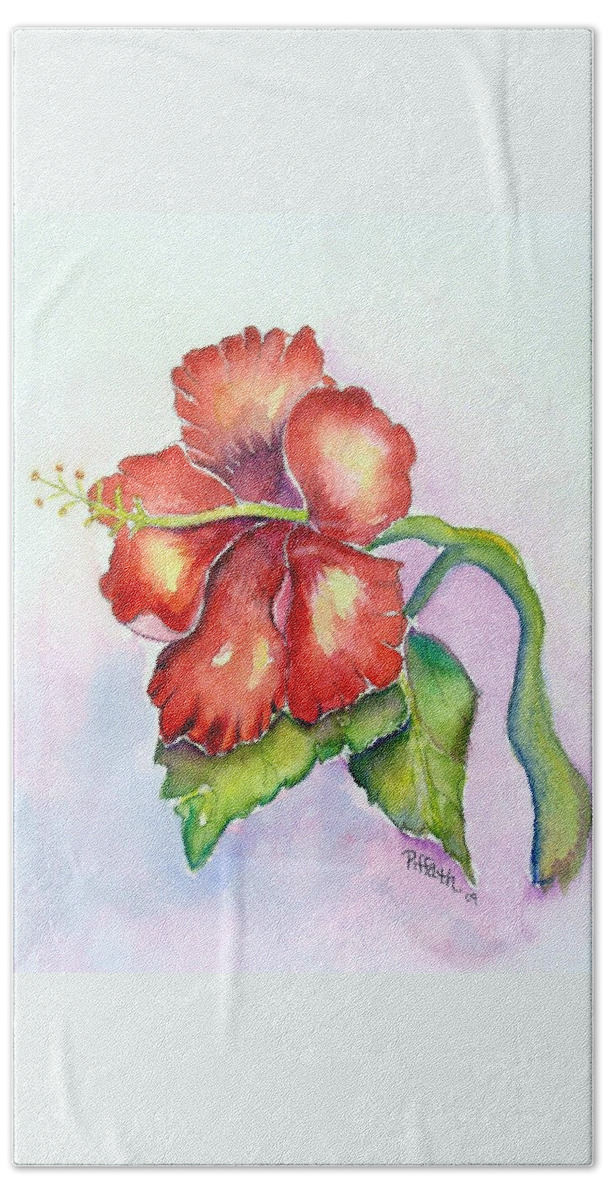 Hibiscus Hand Towel featuring the painting Red Hibiscus by Patricia Piffath