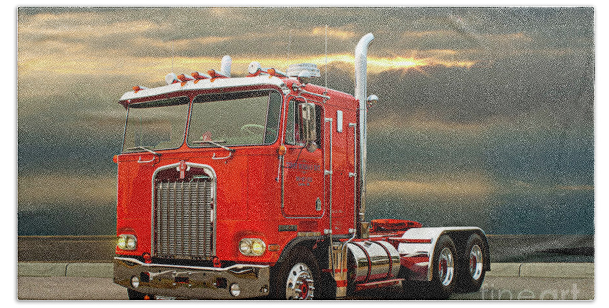 Big Rigs Hand Towel featuring the photograph Red Kenworth Cabover by Randy Harris