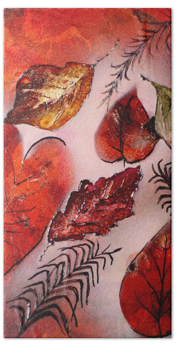 Leaf Bath Towel featuring the painting Red Leaves by Susan Kubes