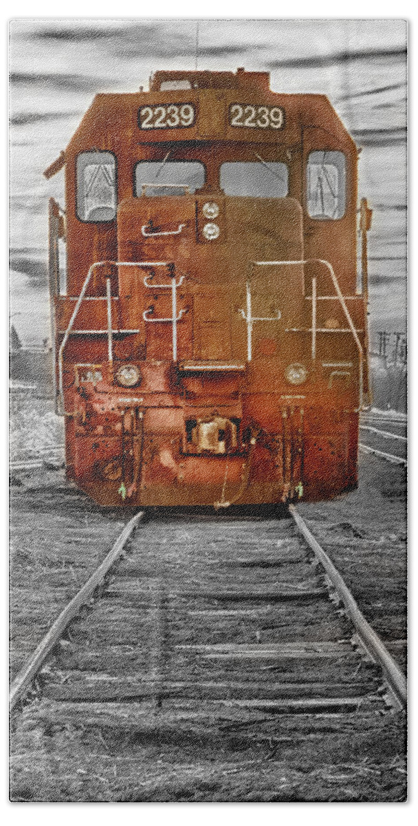 Railroad Hand Towel featuring the photograph Red Locomotive by James BO Insogna