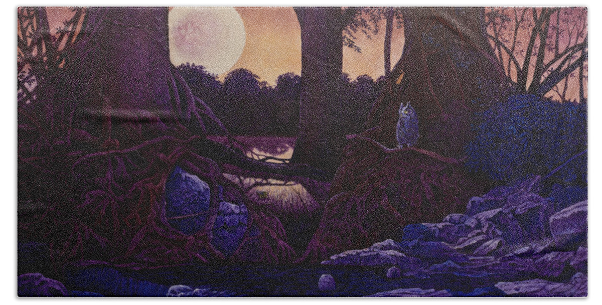 Moon Bath Towel featuring the painting Red Moon by Michael Frank