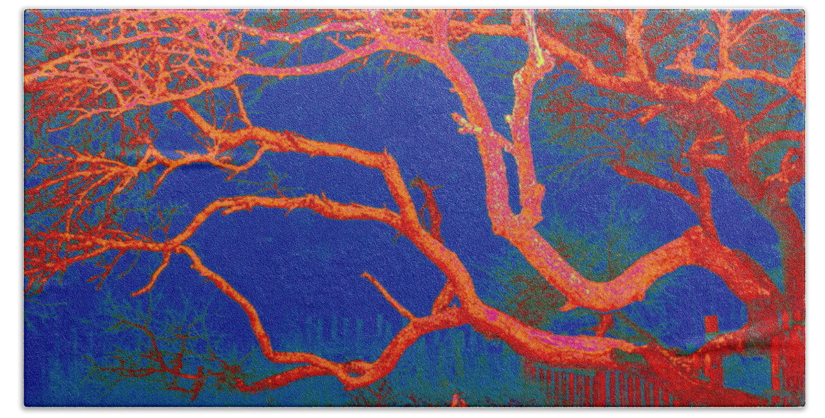 Red Bath Towel featuring the photograph Red Oak Twilight by Larry Beat