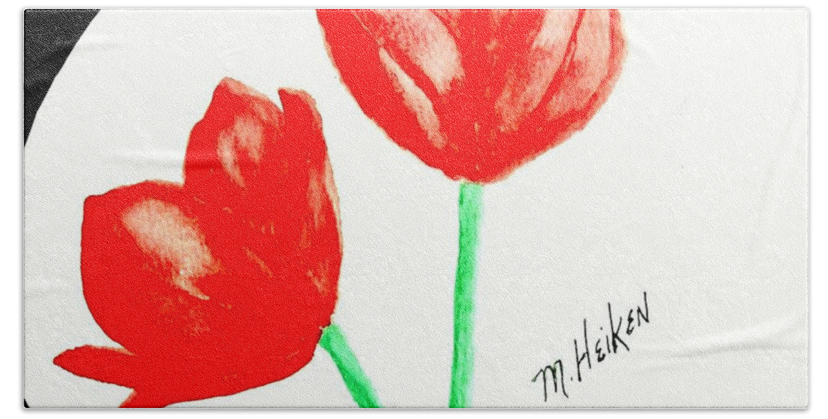 Painted Bath Towel featuring the painting Red Painted Tulips by Marsha Heiken