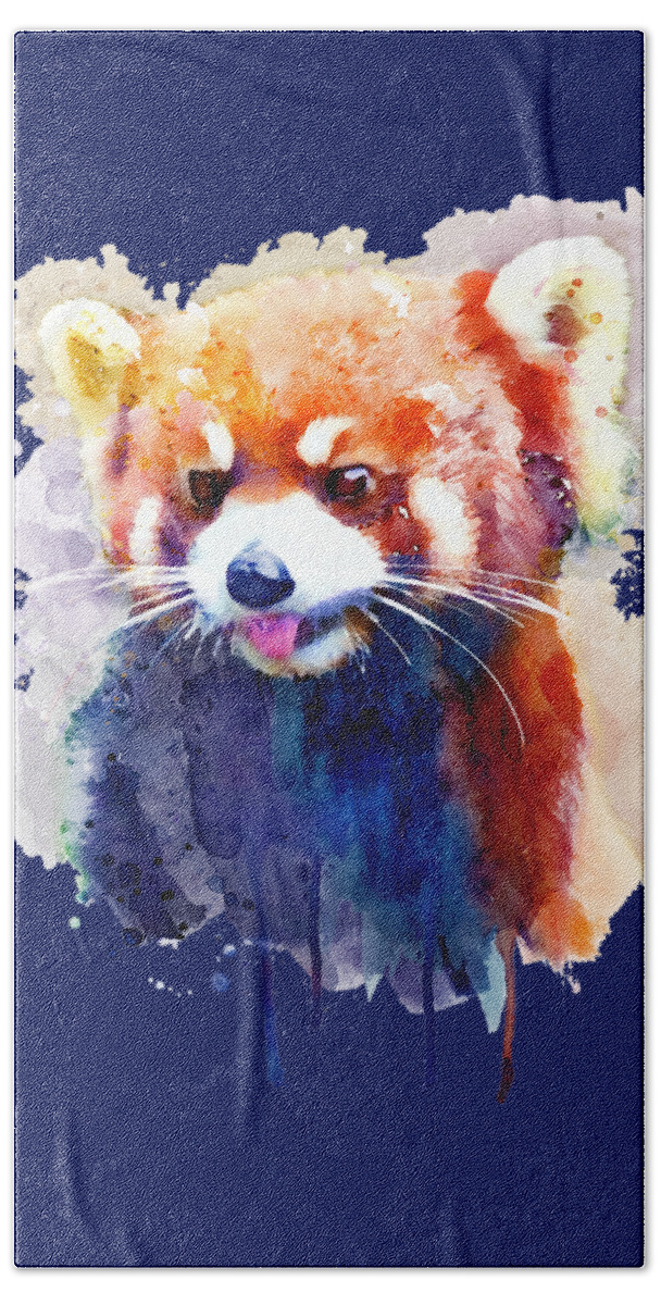 Marian Voicu Bath Towel featuring the painting Red Panda Portrait by Marian Voicu