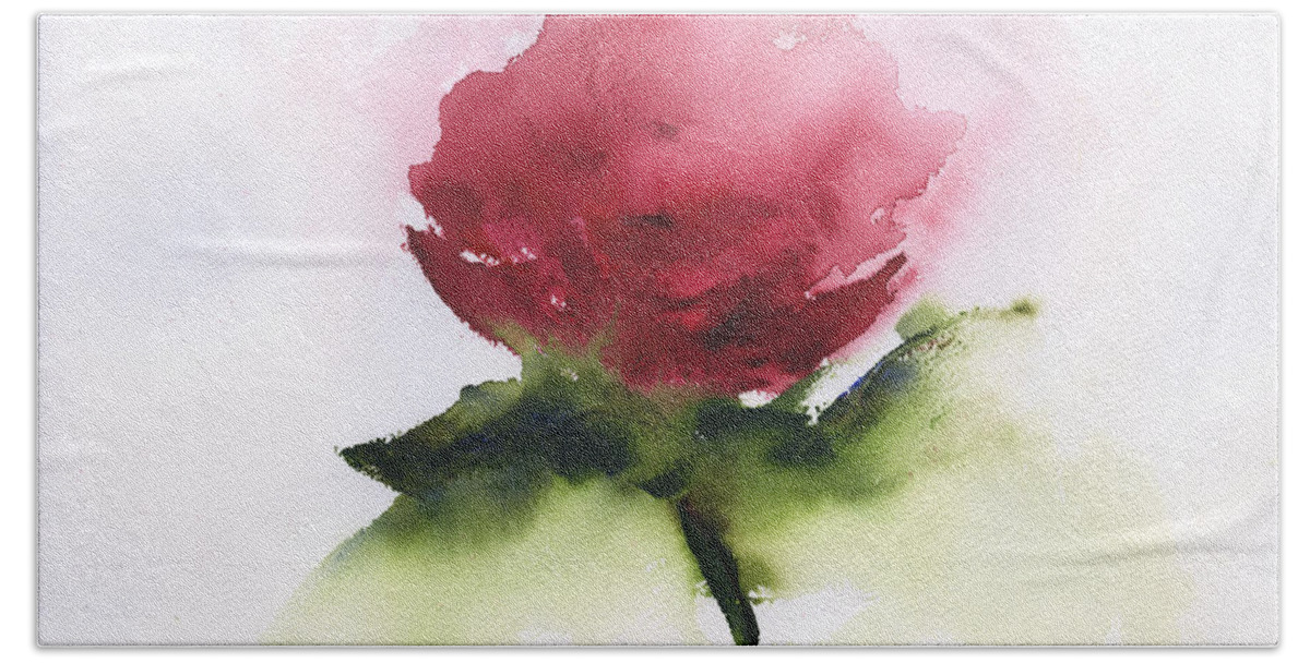 Red Rose Bath Towel featuring the painting Red Rose Abstract by Frank Bright