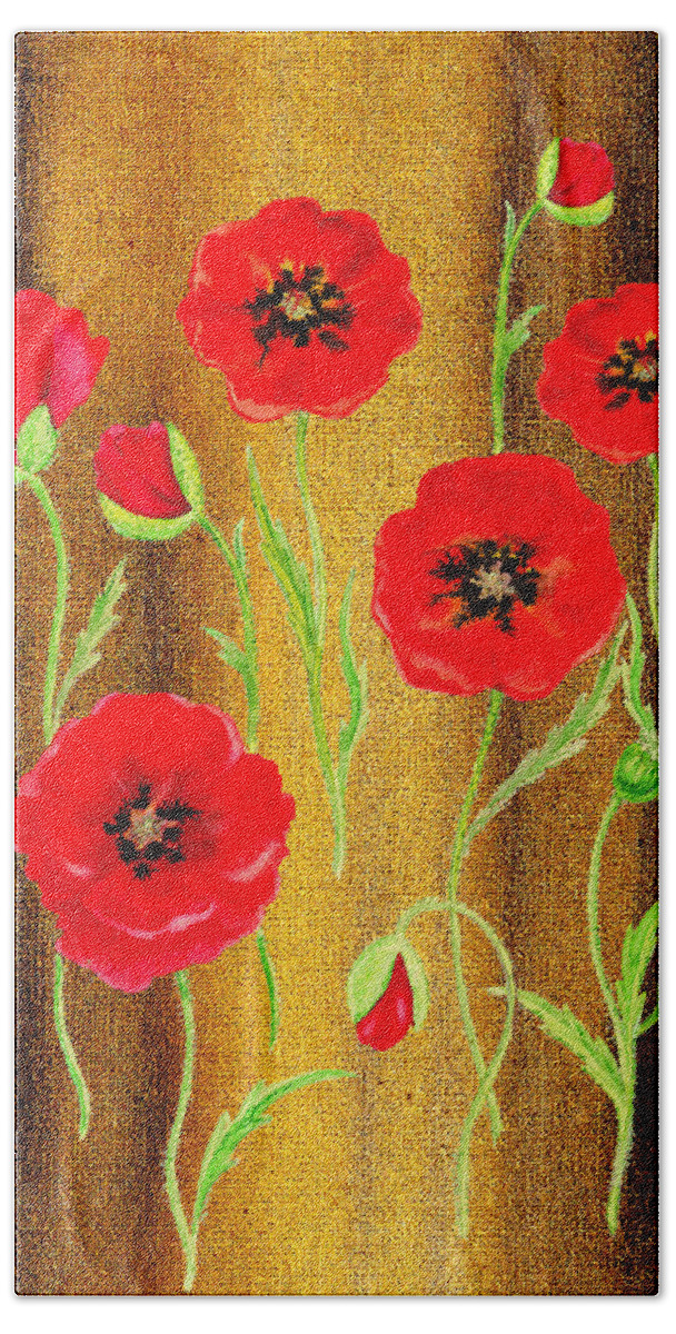 Poppies Bath Towel featuring the painting Red Poppies Warm Collage by Irina Sztukowski
