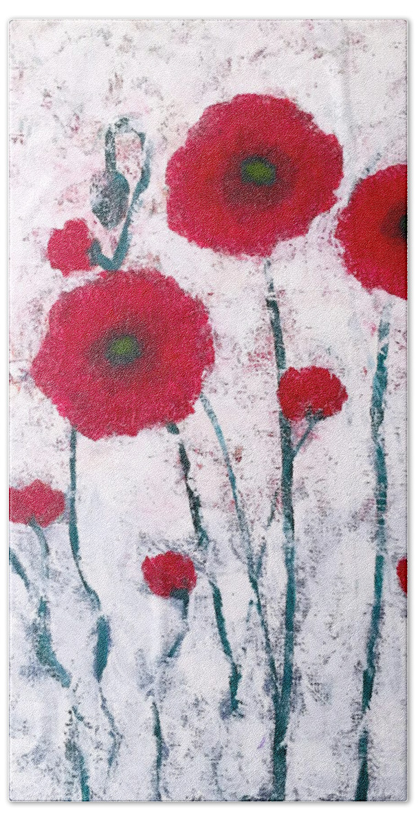 Flower Hand Towel featuring the painting Red poppies dreamy by Wonju Hulse