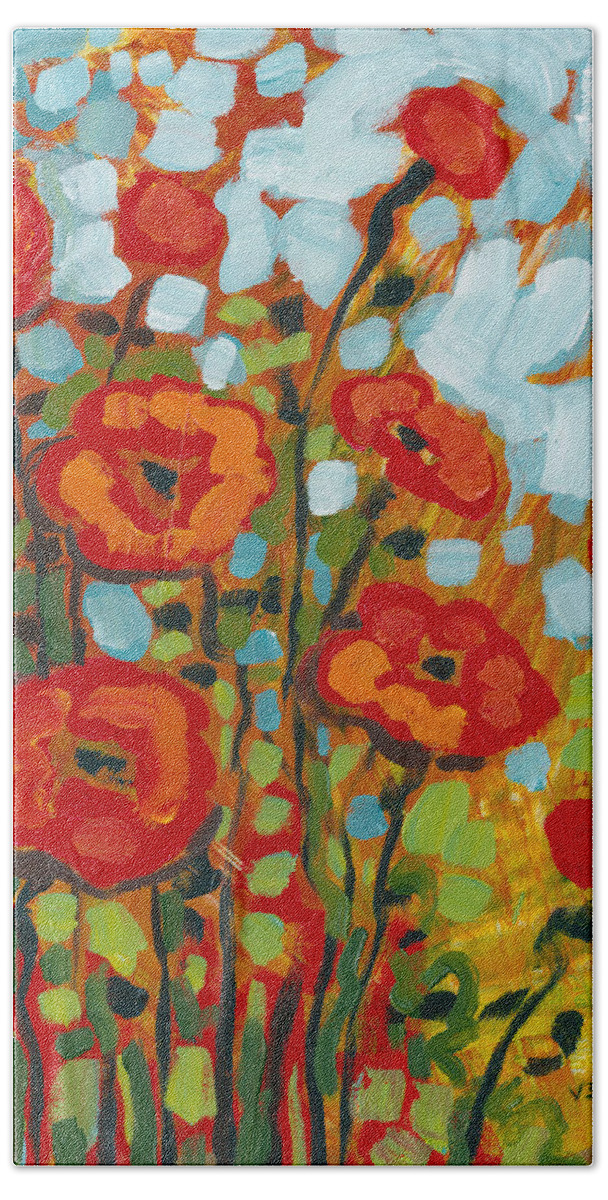 Poppy Bath Sheet featuring the painting Red Poppy Field by Jennifer Lommers