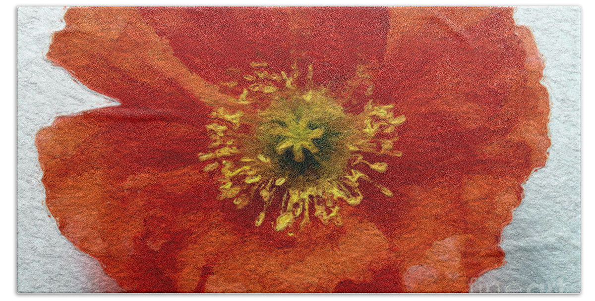 Poppy Hand Towel featuring the mixed media Red Poppy by Linda Woods