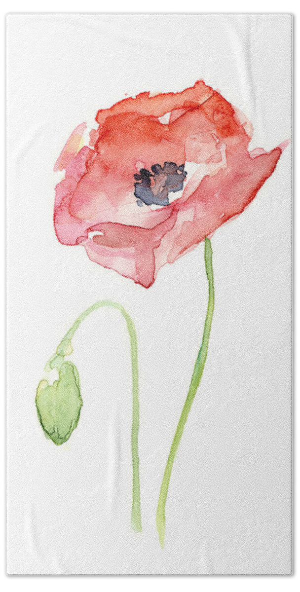 Poppy Bath Sheet featuring the painting Red Poppy by Olga Shvartsur