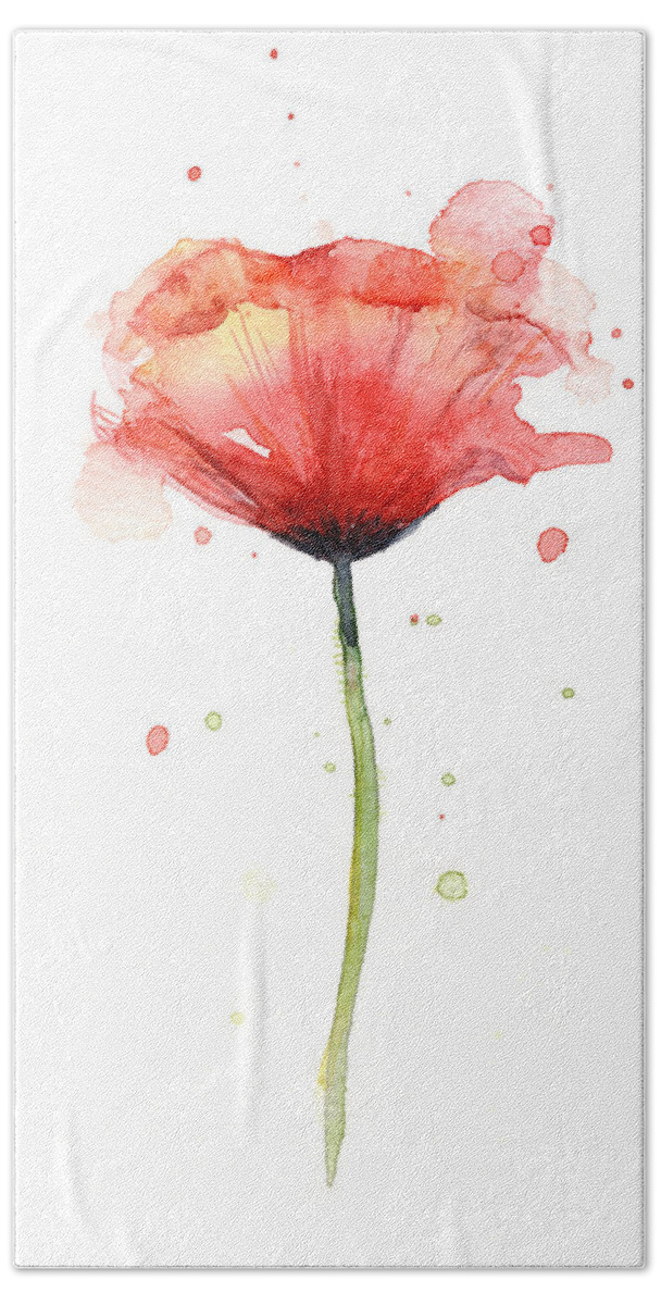 Watercolor Poppy Hand Towel featuring the painting Red Poppy Watercolor by Olga Shvartsur