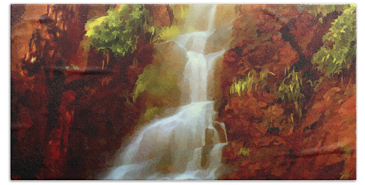 Red River Falls Hand Towel featuring the painting Red River Falls #1 by Peter Piatt