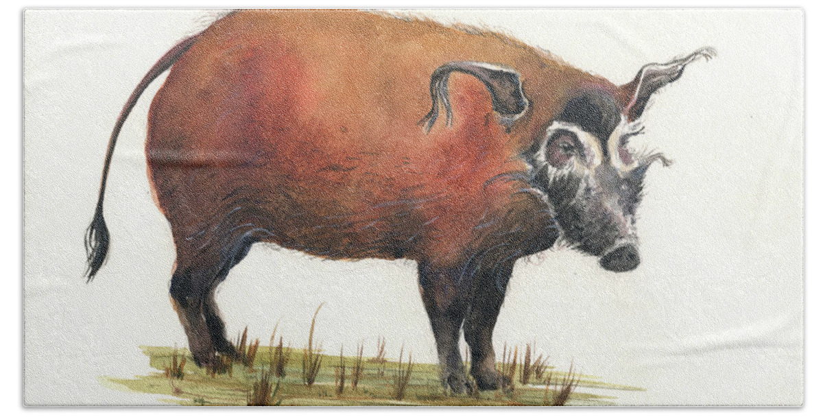 Red River Hog Hand Towel featuring the painting Red River hog by Juan Bosco
