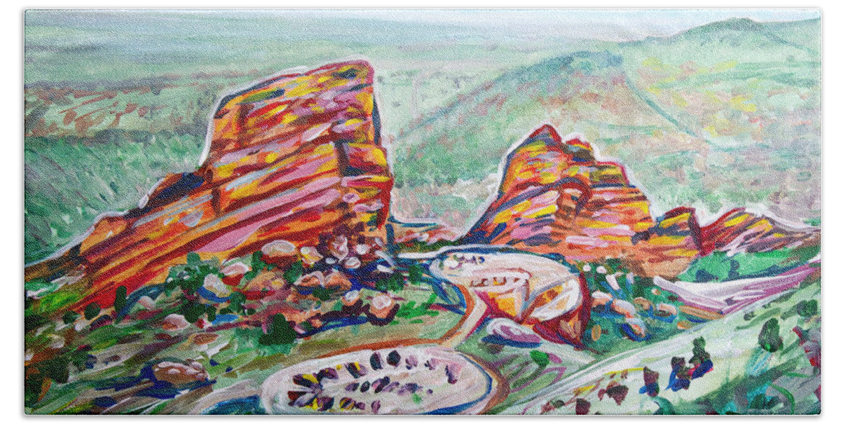 Red Rocks Bath Towel featuring the painting Red Rocks Amphitheatre by Aaron Spong
