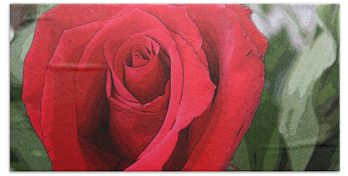 Red Bath Towel featuring the photograph Red Rose - altered by Aggy Duveen