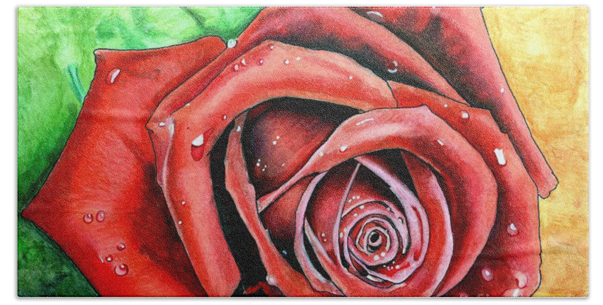 Rose Bath Towel featuring the drawing Red Rose by Bill Richards