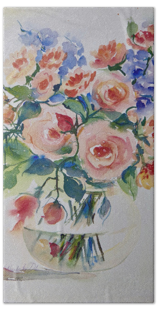 Flowers Bath Towel featuring the painting Red Roses by Ingrid Dohm