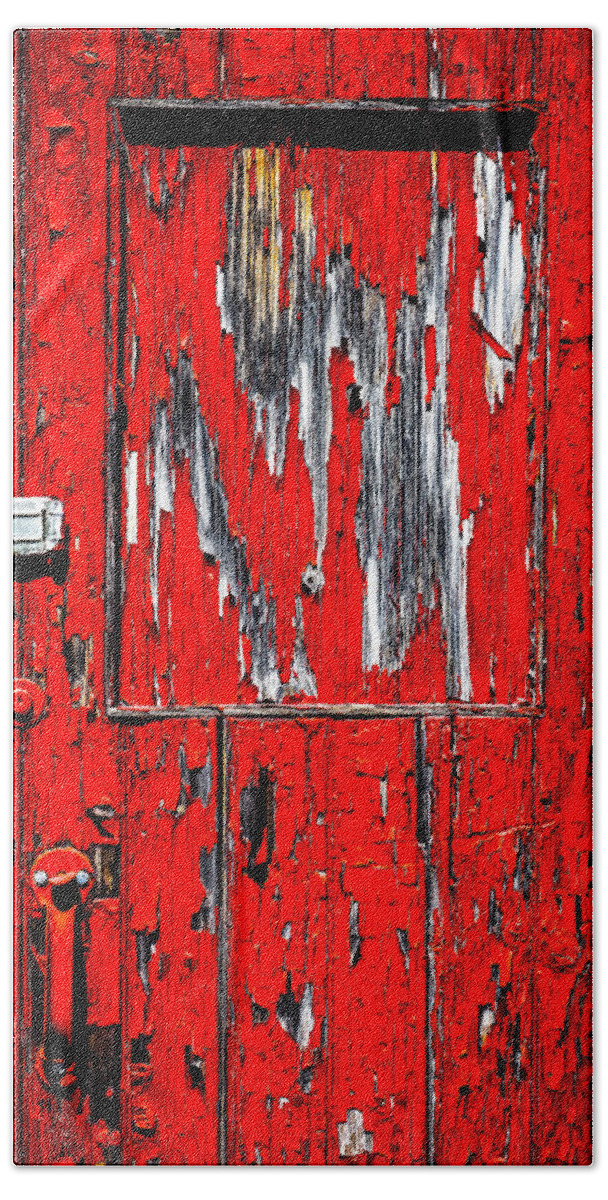 Abstract Hand Towel featuring the photograph Red Side Barn Door by Bob Orsillo