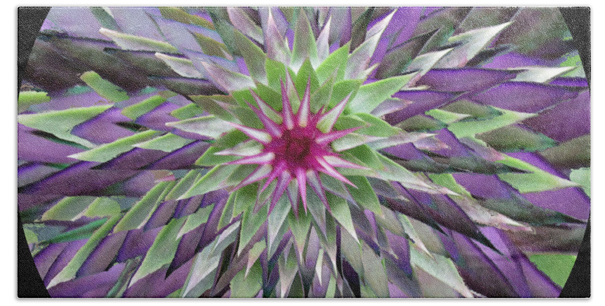 Surreal Faces Bath Towel featuring the digital art Red Star Thistle Kaleidoscope by Julia L Wright
