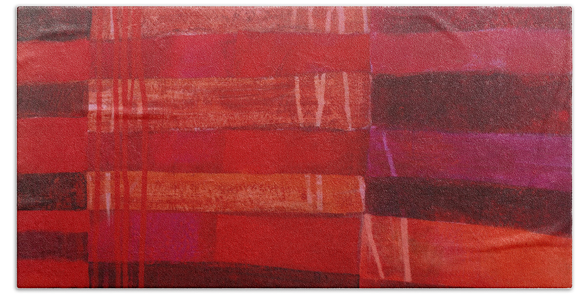 Abstract Art Hand Towel featuring the painting Red Stripes 2 by Jane Davies