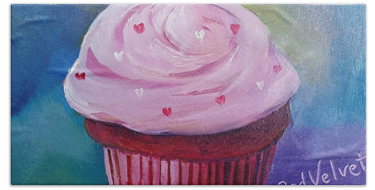 Red Velvet Cupcake Hand Towel featuring the painting Red Velvet Cupcake by Judy Fischer Walton