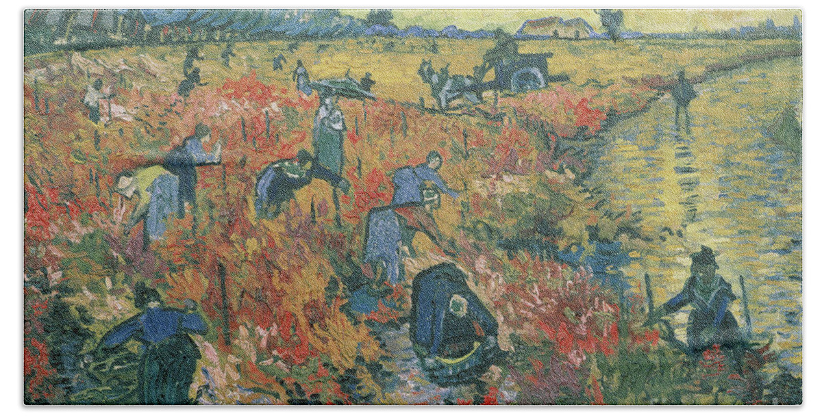 Van Gogh Bath Towel featuring the painting Red Vineyards at Arles by Vincent van Gogh