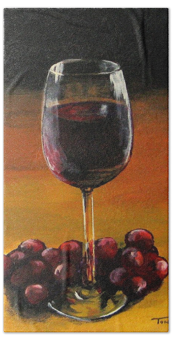Wine Bath Towel featuring the painting Red Wine and Red Grapes by Torrie Smiley