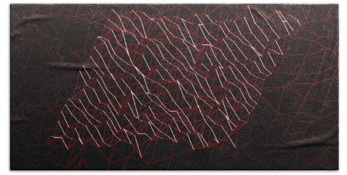 Rithmart Red Black Abstract Lines Net Web String White Mountains Stone Slope Wire Frame Web Mesh Light Subtle Space Time Warp Weft Fabric Slate Peak Bath Towel featuring the digital art Red.101 by Gareth Lewis