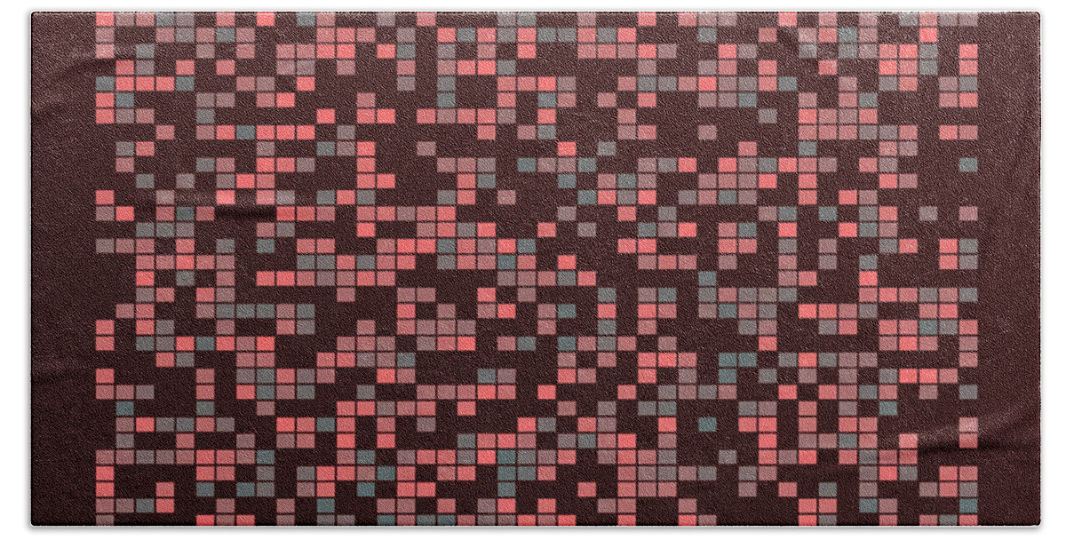 Rithmart Red Abstract Dots Squares Puzzle Patterns Dark Blue Gray Brown Computer Digital Cells Rows Columns Maze Tetris Pieces Gaps Game Bath Towel featuring the digital art Red.116 by Gareth Lewis