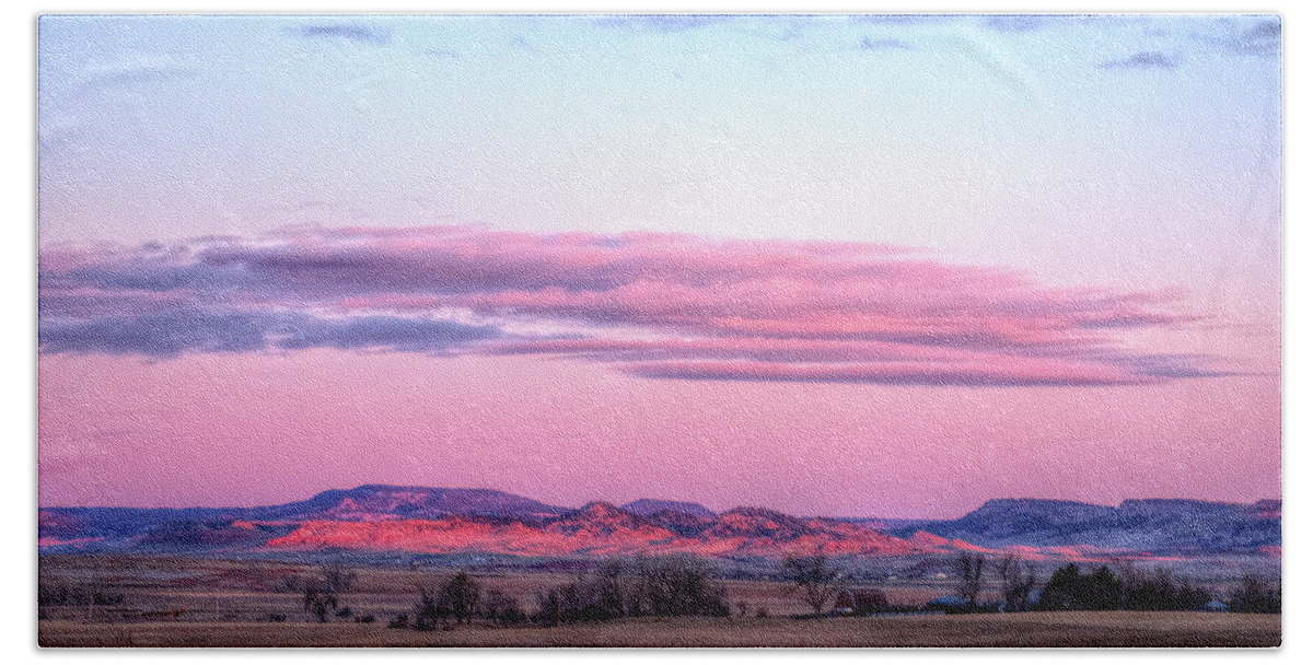 The Distant Black Hills Blush Red In The Sunrise. Bath Towel featuring the photograph Reddish Blush by Fiskr Larsen