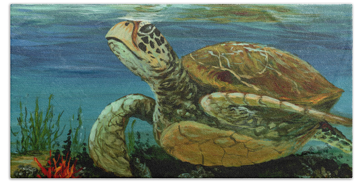Honu Bath Towel featuring the painting Reef Honu by Darice Machel McGuire