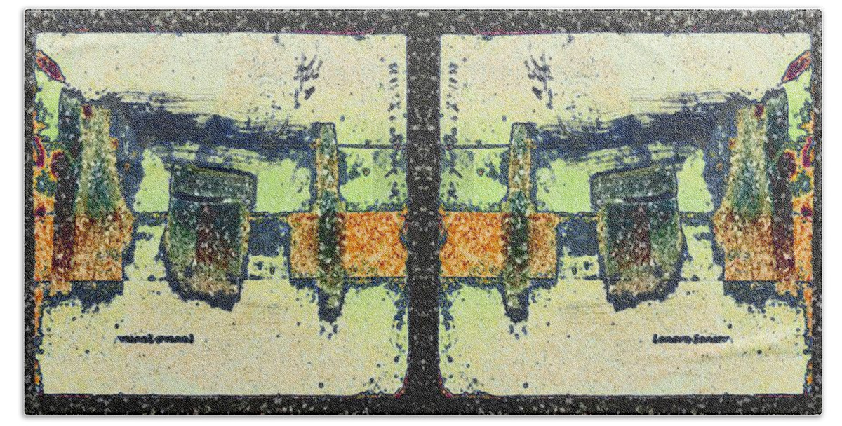 Abstract Bath Towel featuring the mixed media Reflected Maze by Lenore Senior