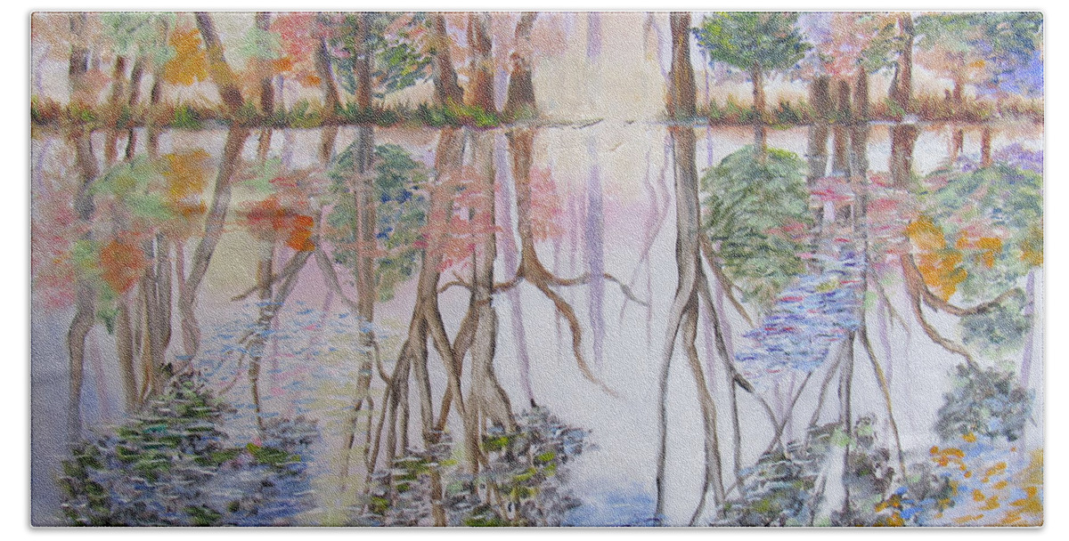 Landscape Bath Towel featuring the painting Reflections by Lisa Boyd