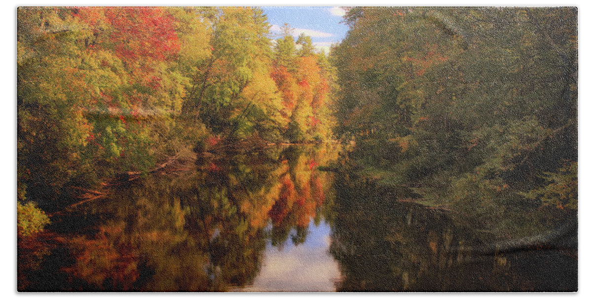 River Hand Towel featuring the photograph Reflections of Autumn by C Renee Martin