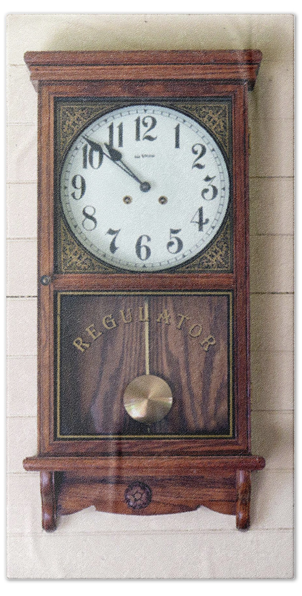 Clock Bath Towel featuring the photograph Regulator Antique Clock by Dave Mills