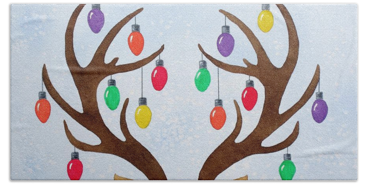 Reindeer Hand Towel featuring the painting Reindeer Jingle by Deborah Ronglien